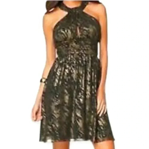 Lined Metallic Pleated Bust Criss Cross Back A-Line Mini Holiday Party Dress‎ 8 - Picture 1 of 8